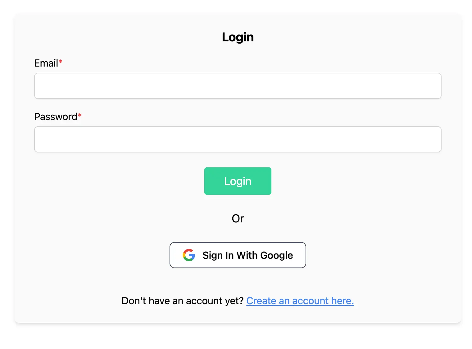 login page on development branch